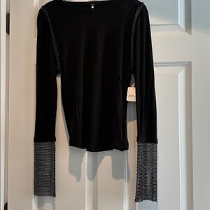 Free People  Black Top with Mesh Details